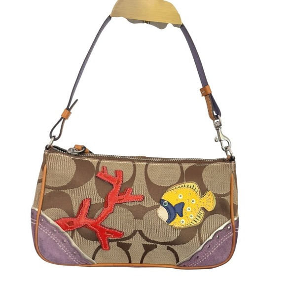 Coach Handbags - Coach Hamptons "Under the Sea" Fish Coral Shoulder Bag Purple Suede H05Q-1491